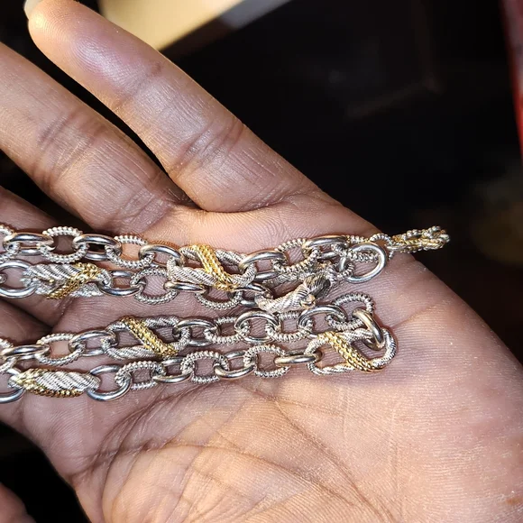 Judith Ripka Silver/ Gold 18in Heavy Chain Necklace - Picture 11 of 13